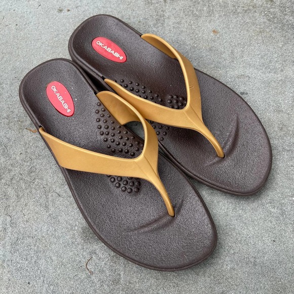 Okabashi Womens Brown Thong Sandals Flip Flops Size M Arch Support Non-slip - Picture 2 of 5